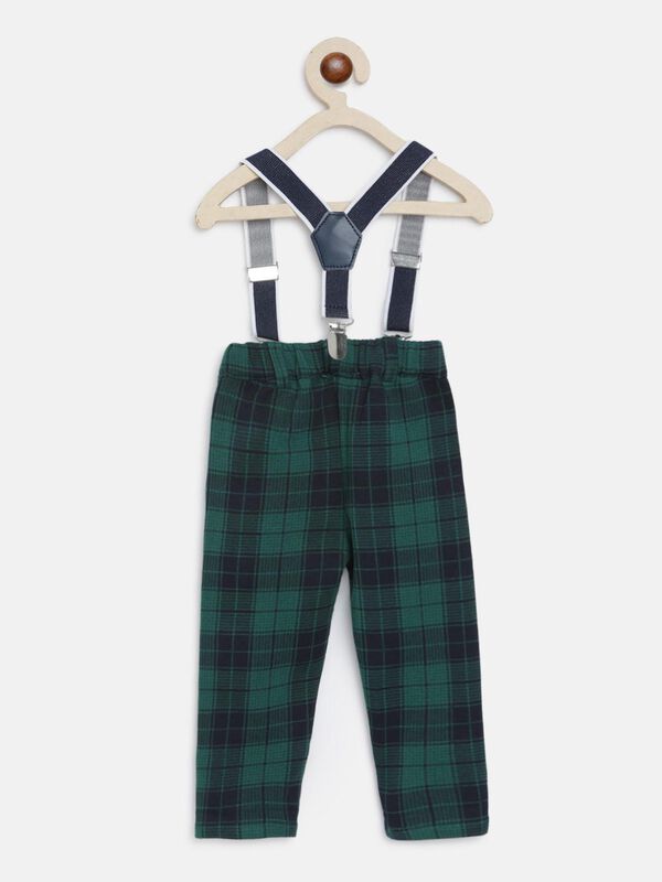 Fleece Long Trousers With Suspenders -Check Pattern image number 1